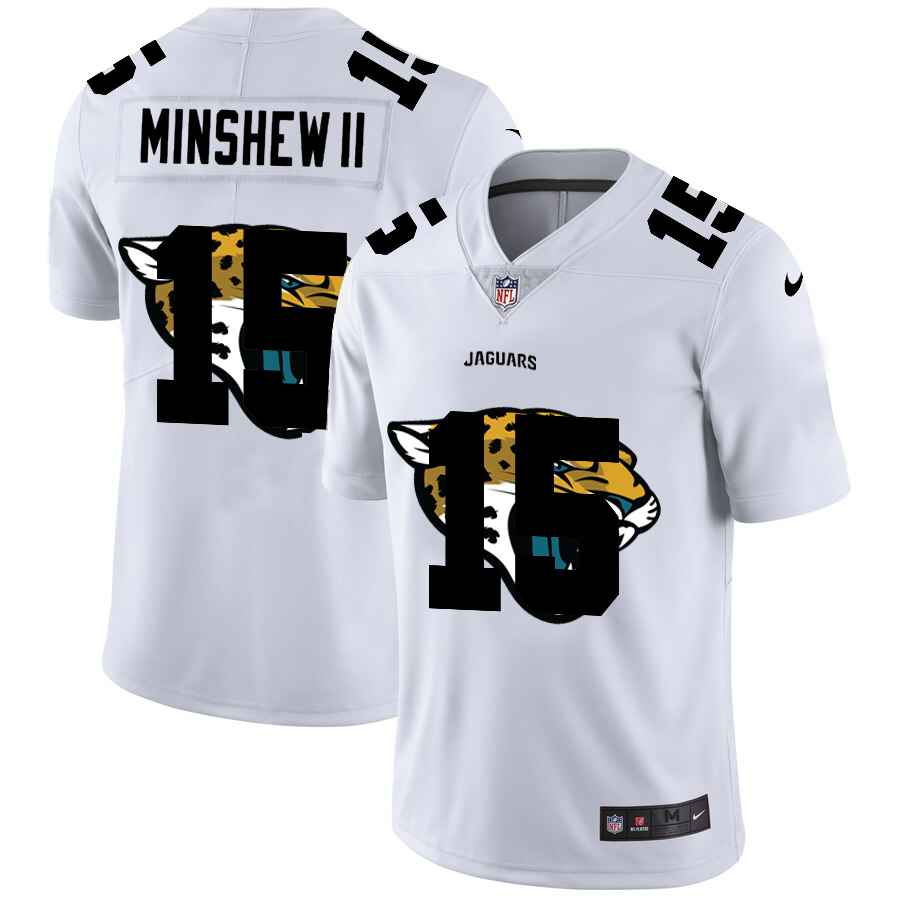 Men Nike Jacksonville Jaguars #15 Gardner Minshew II White   Team Logo Dual Overlap Limited NFL Jersey->jacksonville jaguars->NFL Jersey